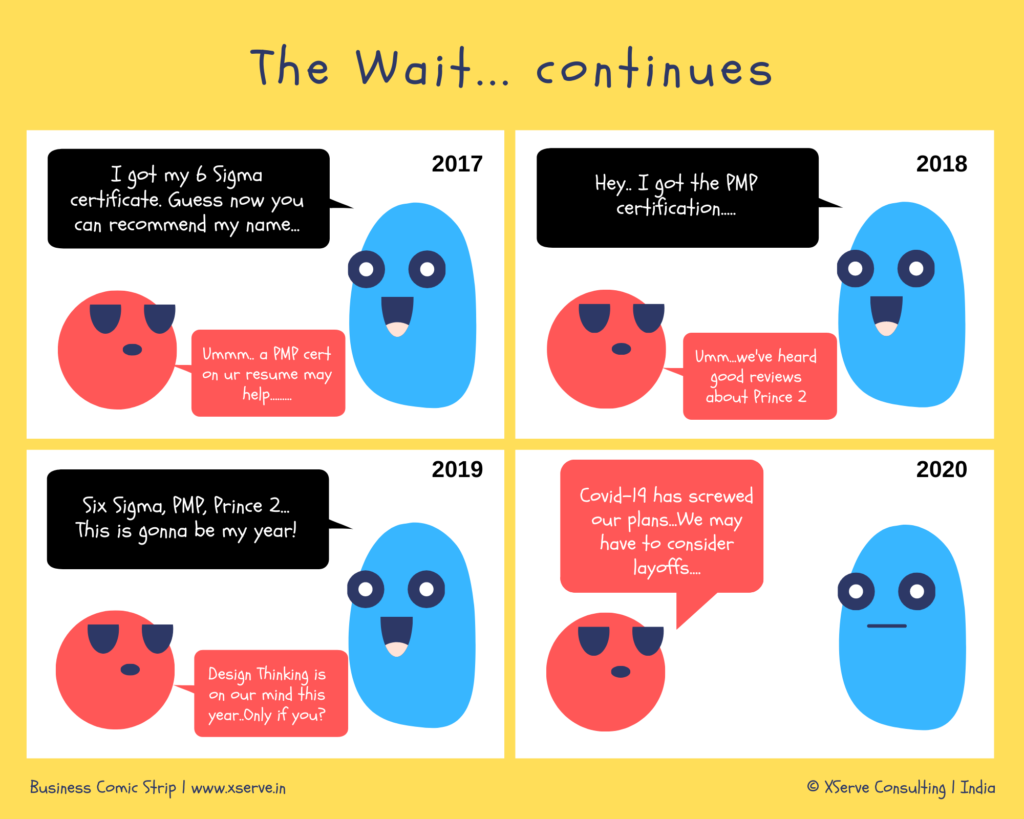 Business Comic Strip - the wait for promotion continues for a Six Sigma Black Belt