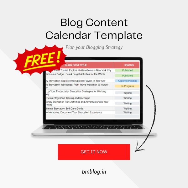 Free Blog content calendar template.