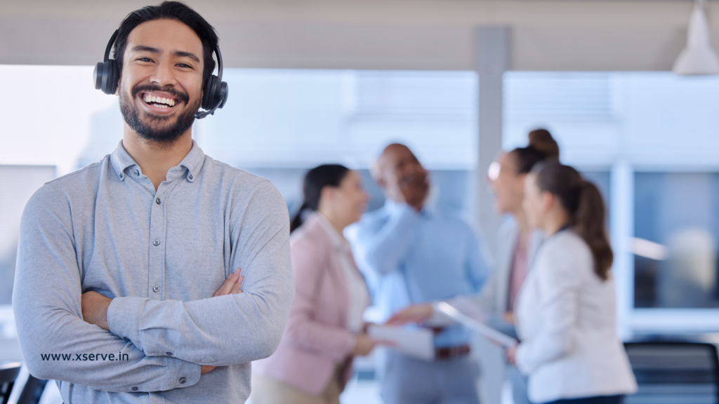 Smiling call center executive.